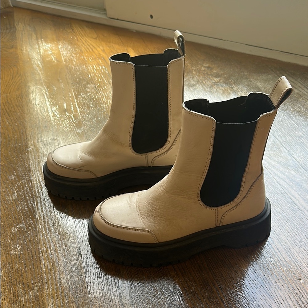 Who What Wear Cream and Black Lug Boots with Chunky Sole